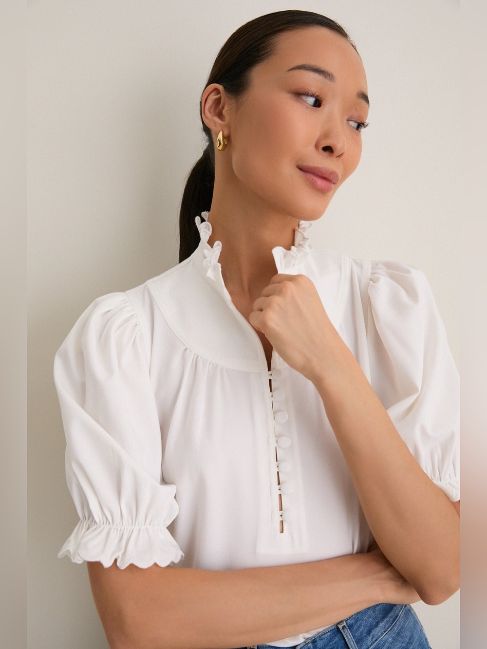 POMANDER PLACE White Selena Blouse Size XS Short Sleeve Top | a Tuckernuck Brand - Picture 6 of 15